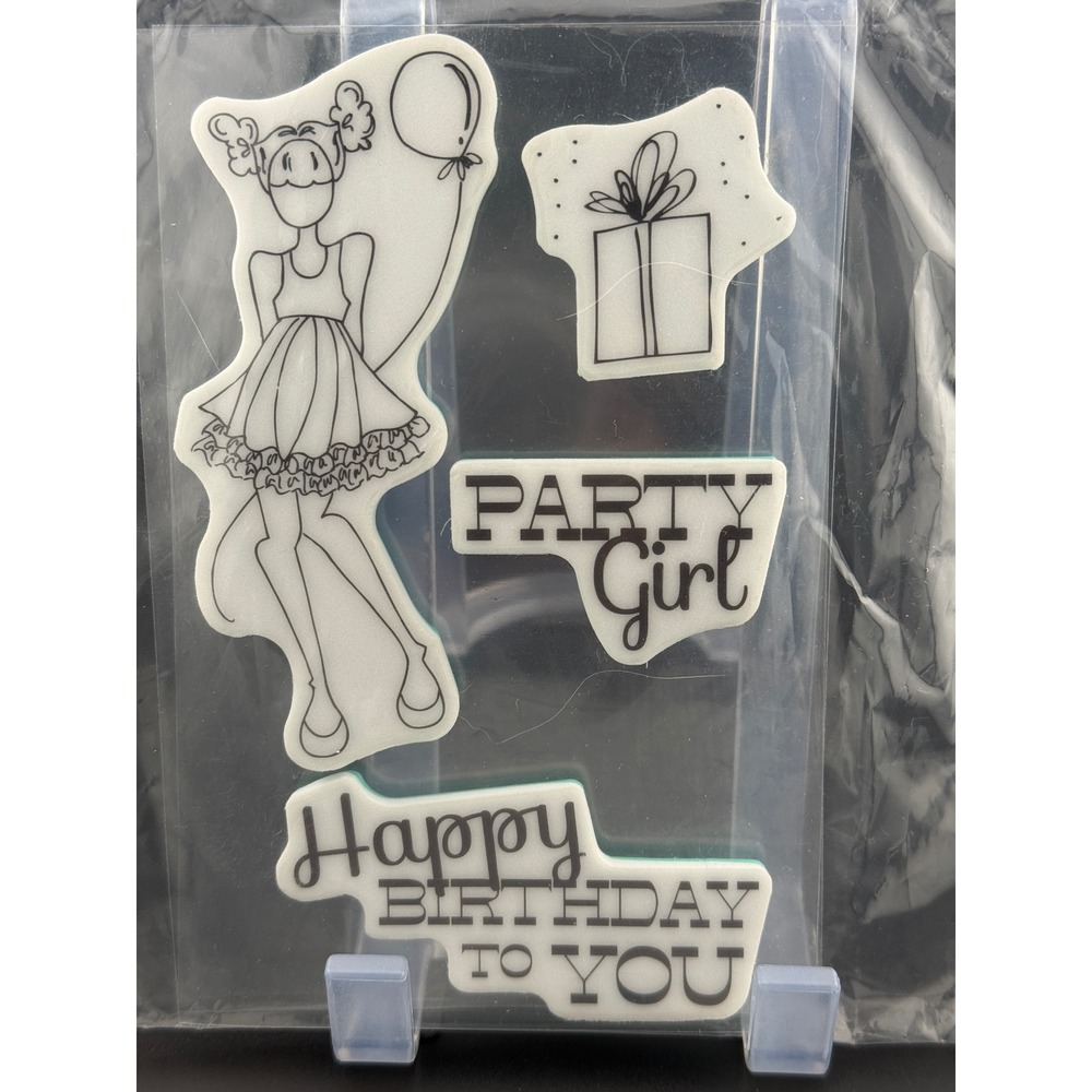 Unity Stamp Co Party Girl Happy Birthday Cling Rubber Stamp Set‎ 4pc Girl